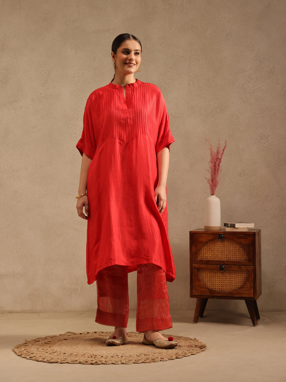 Red - Soft Silk Kurta Set