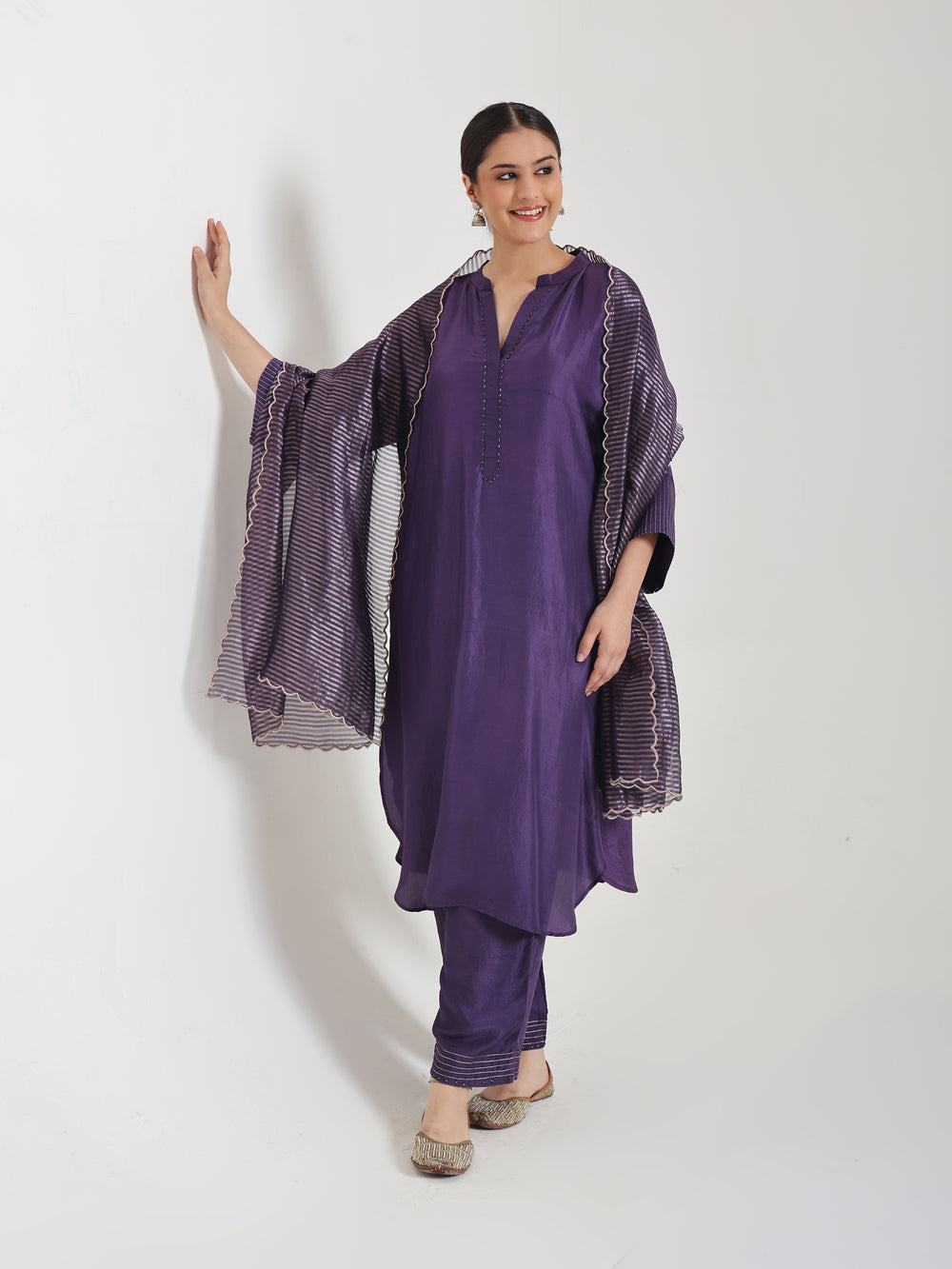 Purple Embellishment - Silk Kurta Set