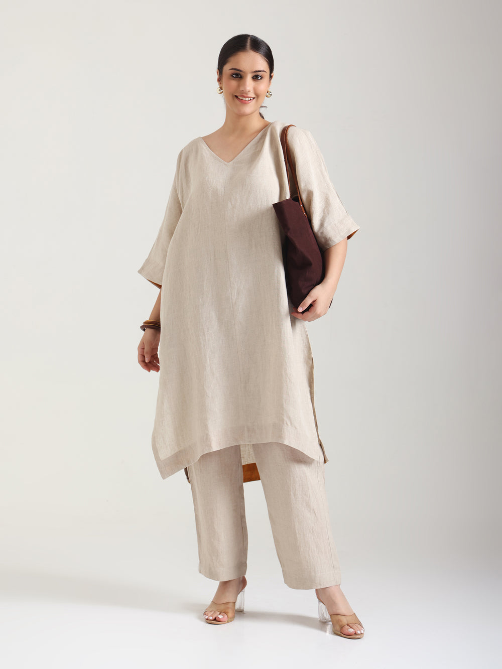 High Low Nautral - Kurta Set