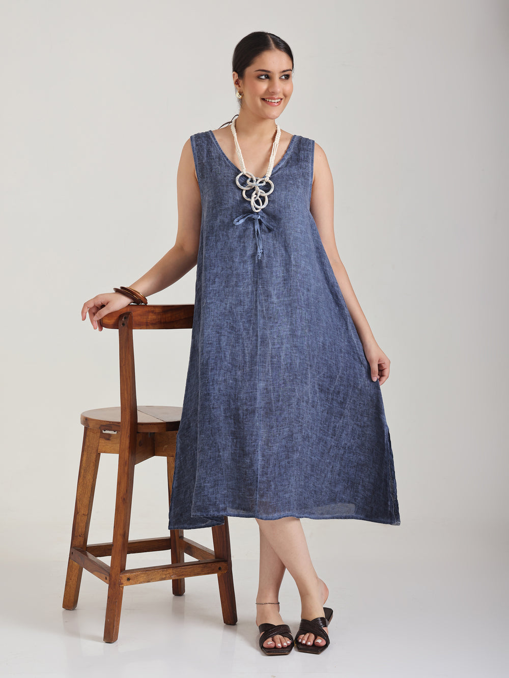 Blue - Linen Gauge Dress