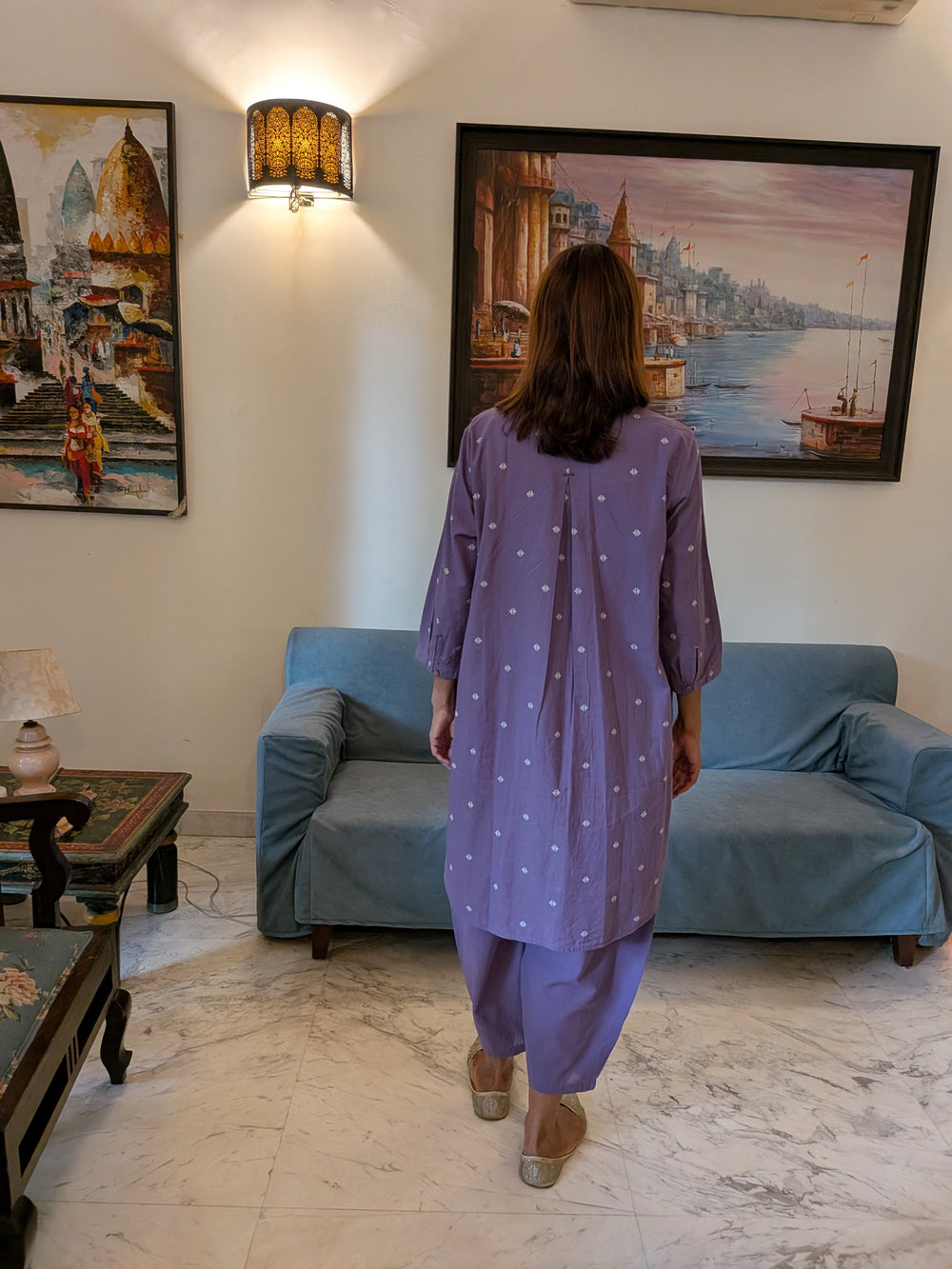 Lavender Lekha - Hand Crafted Tunic set with Barrel Pants