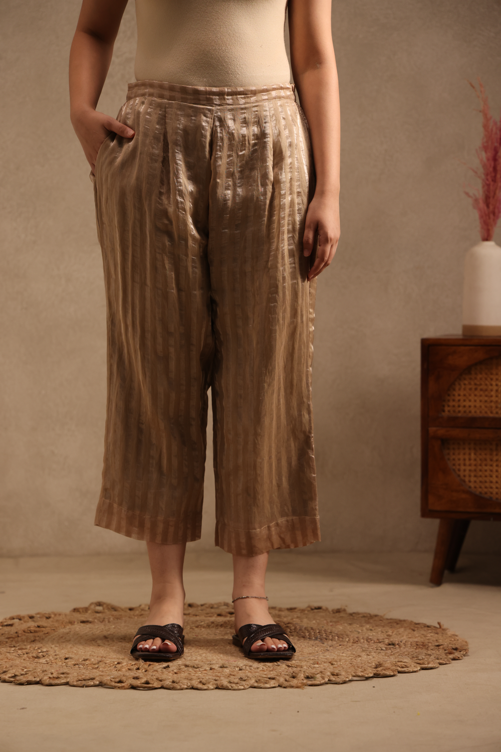 Chanderi Bottoms - Sand Beige