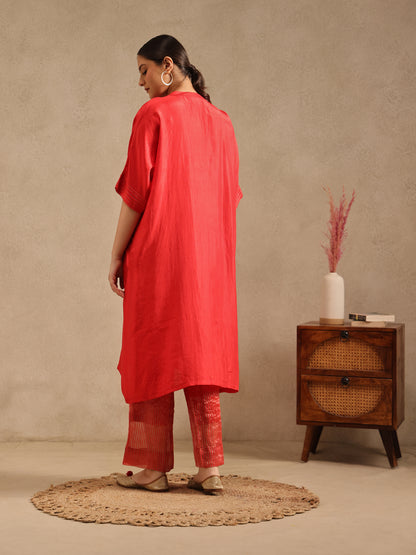 Red - Soft Silk Kurta Set