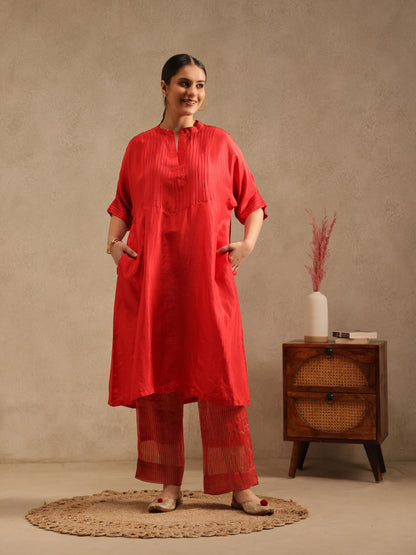 Red - Soft Silk Kurta Set