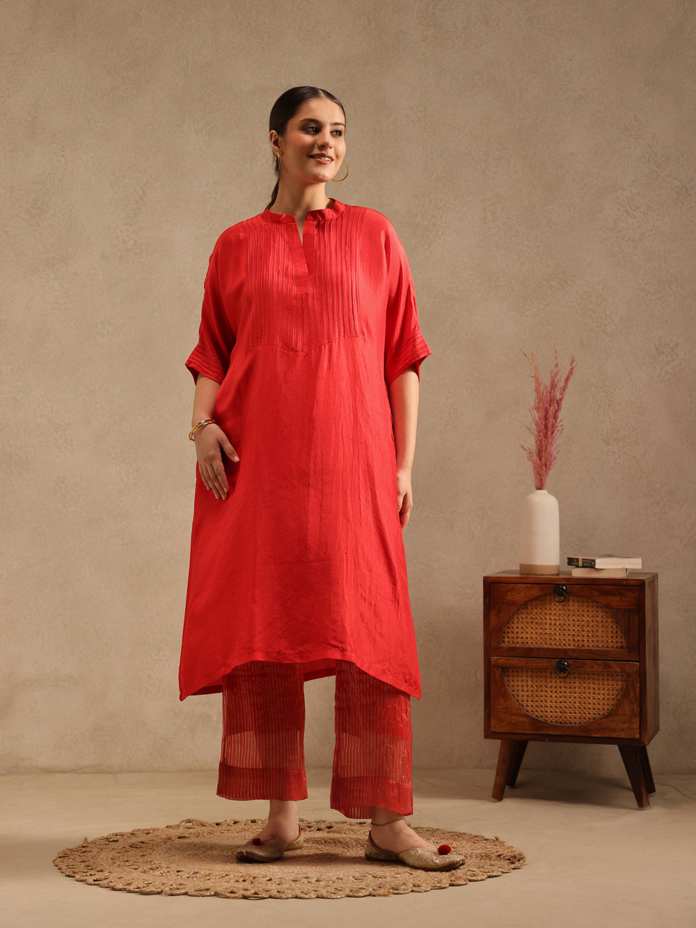 Red - Soft Silk Kurta Set