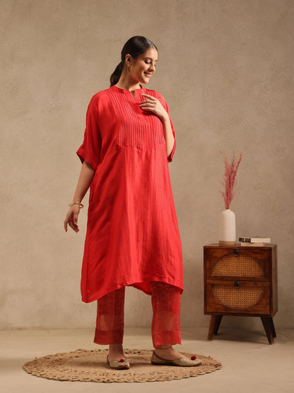 Red - Soft Silk Kurta Set