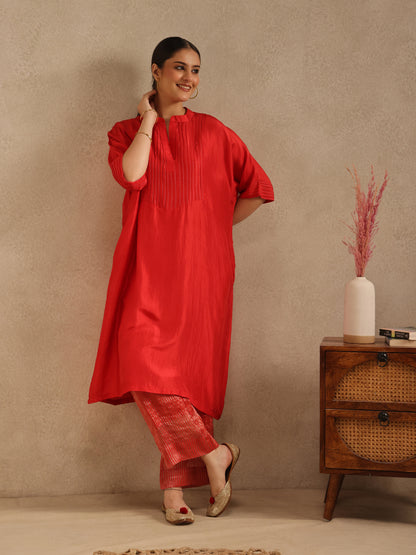 Red - Soft Silk Kurta Set