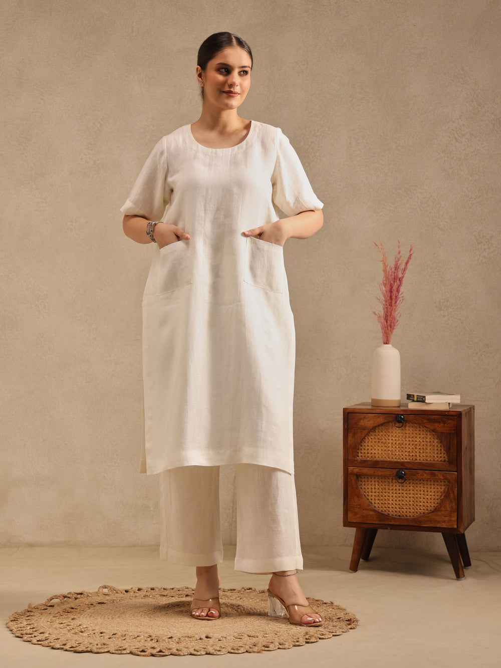 Naturally Vanilla Linen Kurta Set