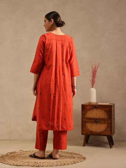 Orange Kala - Hand Crafted Tunic Set With Barrel Pants