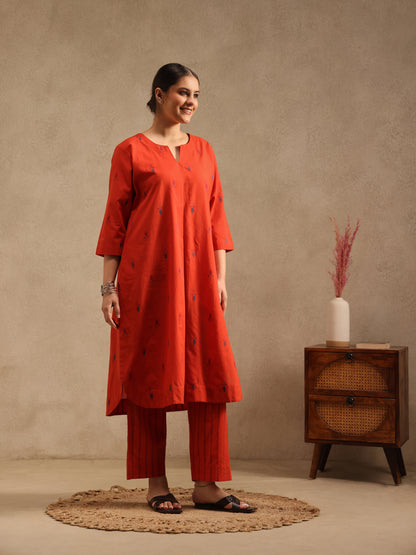 Orange Kala - Hand Crafted Tunic Set With Barrel Pants