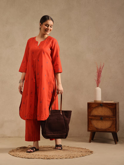 Orange Kala - Hand Crafted Tunic Set With Barrel Pants