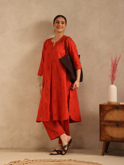 Orange Kala - Hand Crafted Tunic Set With Barrel Pants