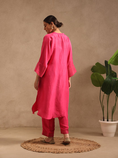 Pink  Embellishment -  Silk Kurta Set