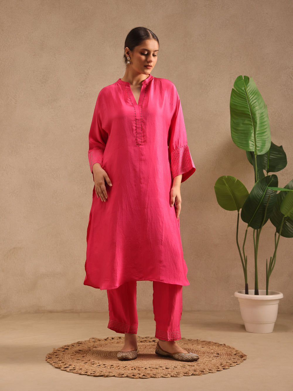 Pink  Embellishment -  Silk Kurta Set