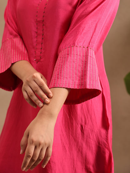 Pink  Embellishment -  Silk Kurta Set