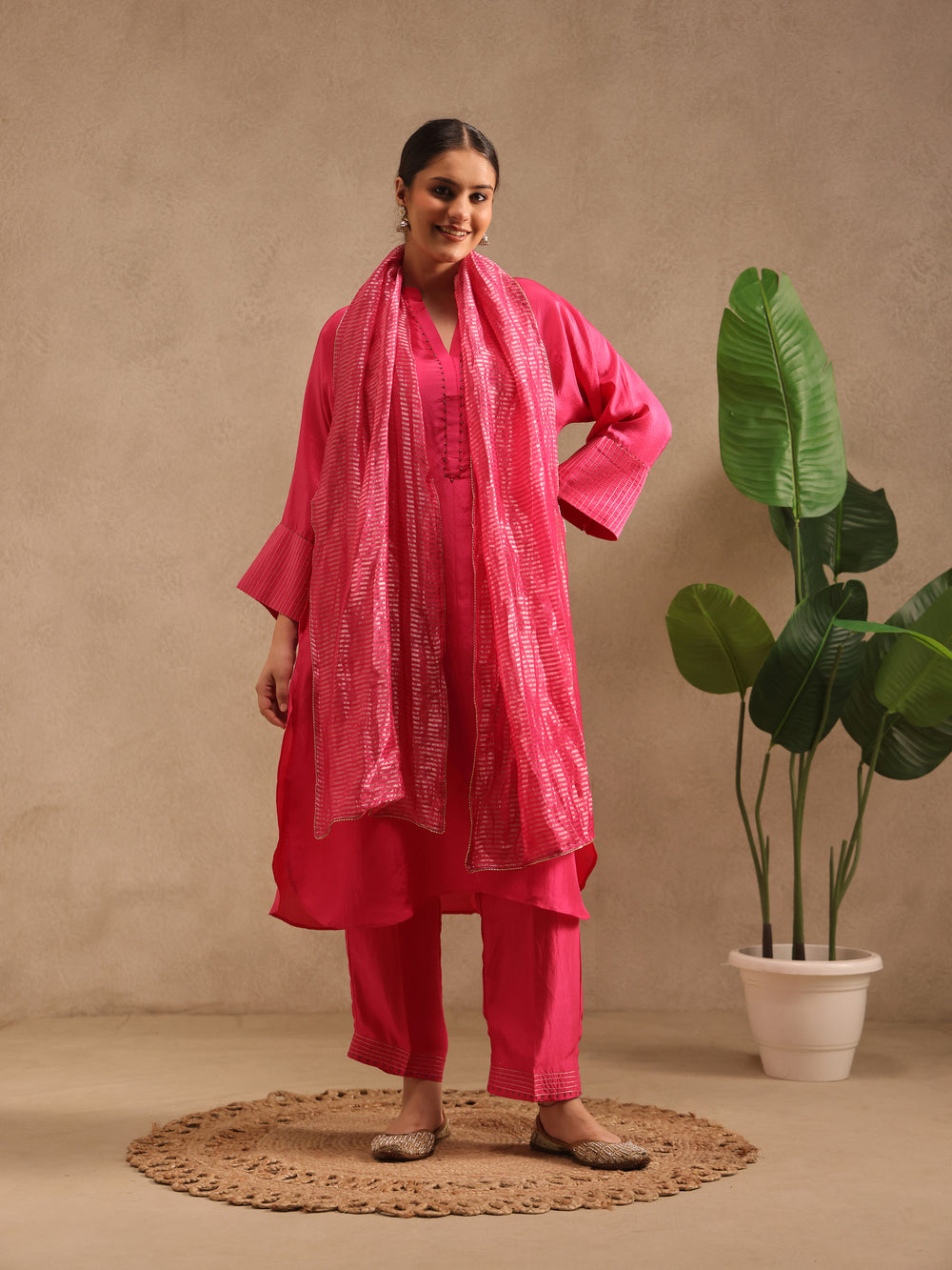 Pink  Embellishment -  Silk Kurta Set