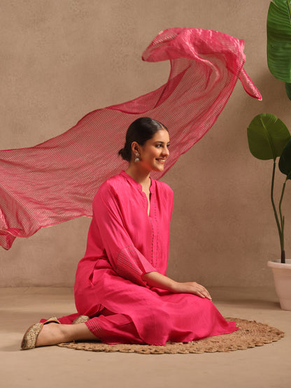 Pink  Embellishment -  Silk Kurta Set