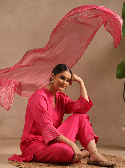 Pink  Embellishment -  Silk Kurta Set