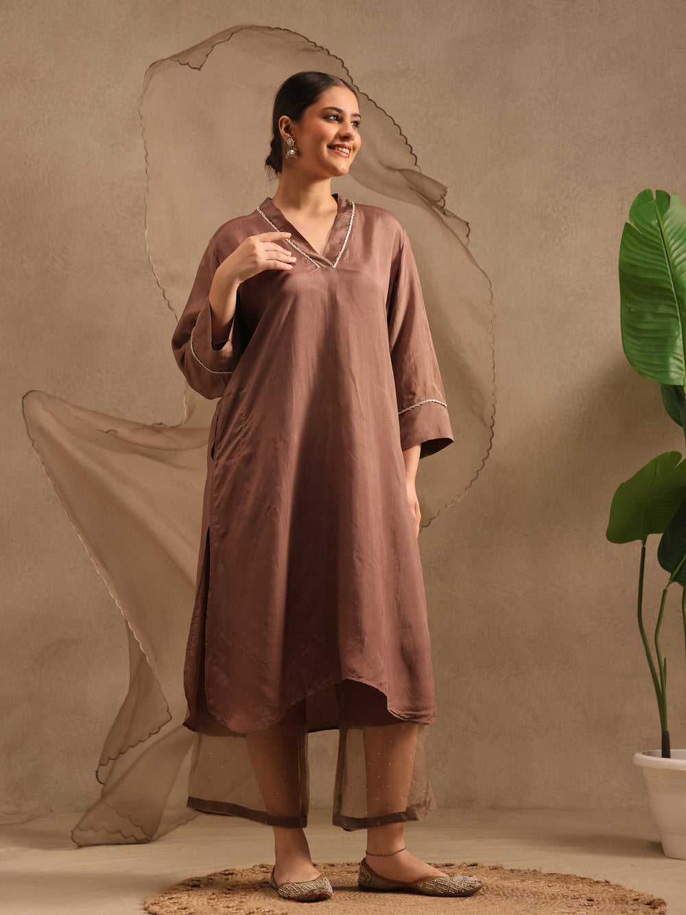 Mocha - Detailing Kurta Set