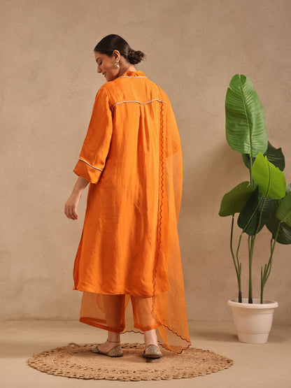 Saffron Orange - Detailing Kurta Set