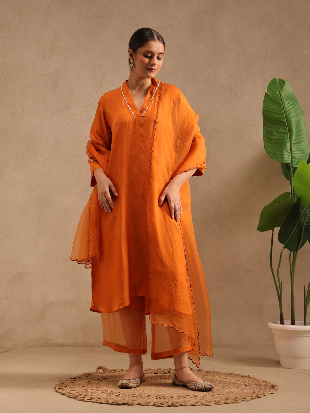 Saffron Orange - Detailing Kurta Set