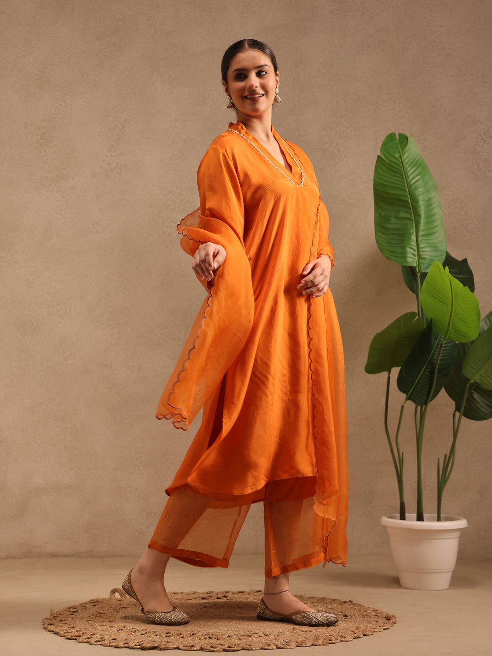 Saffron Orange - Detailing Kurta Set