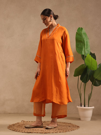 Saffron Orange - Detailing Kurta Set