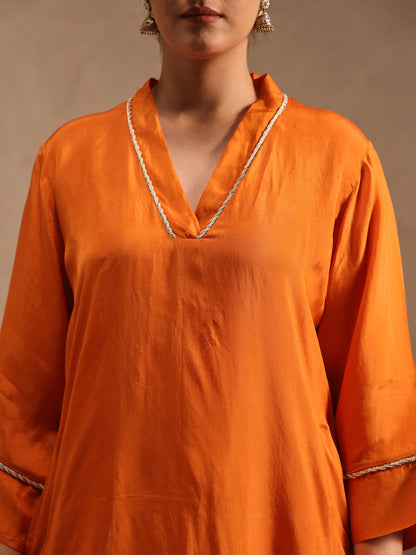 Saffron Orange - Detailing Kurta Set
