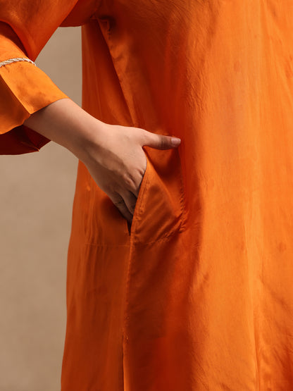 Saffron Orange - Detailing Kurta Set