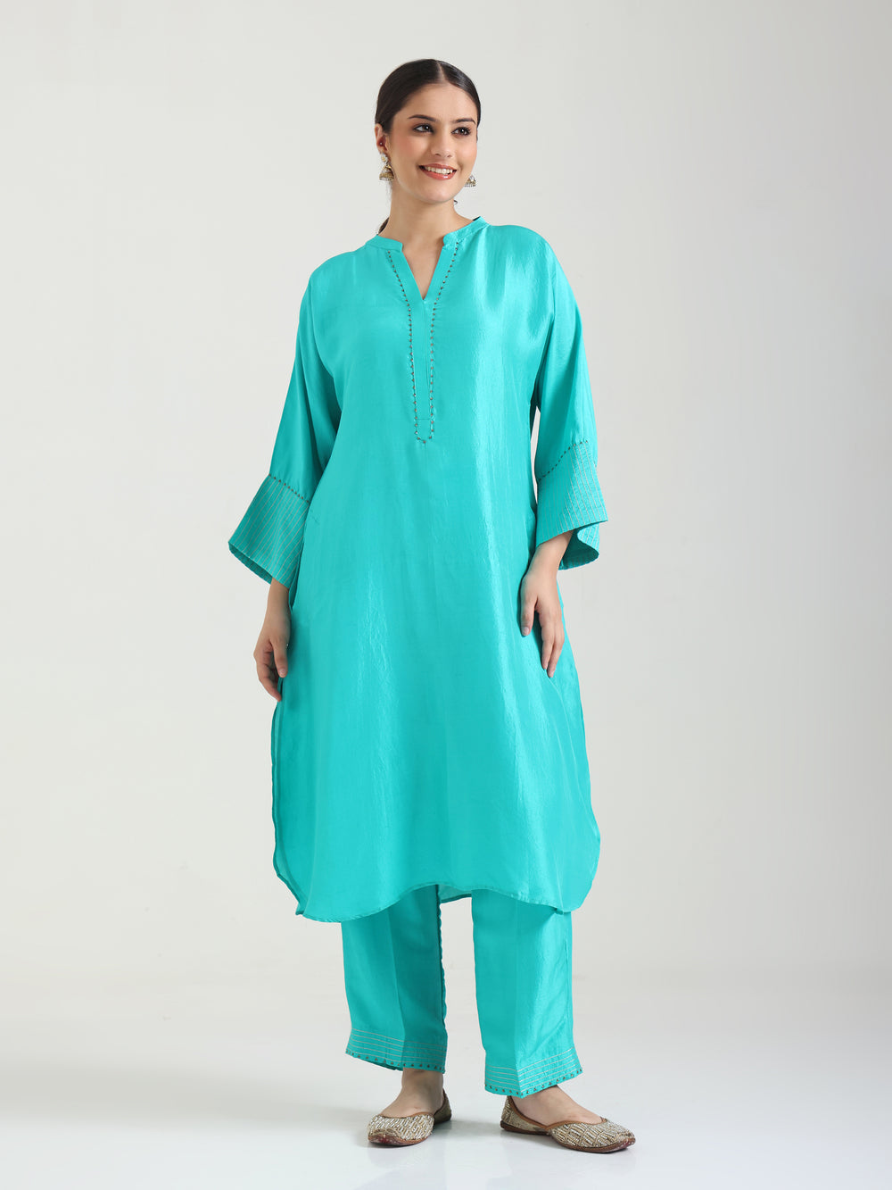 Blue Embellishment - Silk Kurta Set