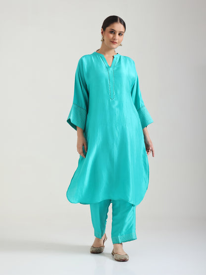 Blue Embellishment - Silk Kurta Set