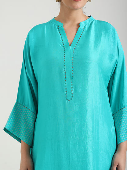 Blue Embellishment - Silk Kurta Set