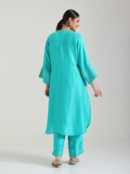 Blue Embellishment - Silk Kurta Set