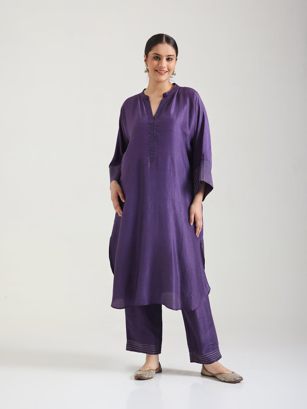 Purple Embellishment -  Silk Kurta Set