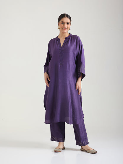 Purple Embellishment -  Silk Kurta Set