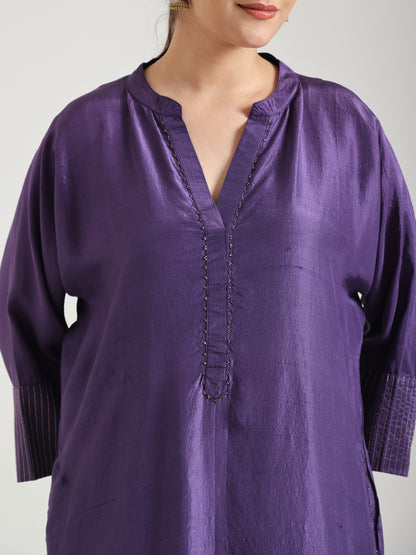 Purple Embellishment -  Silk Kurta Set