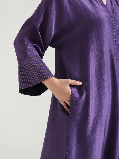 Purple Embellishment -  Silk Kurta Set