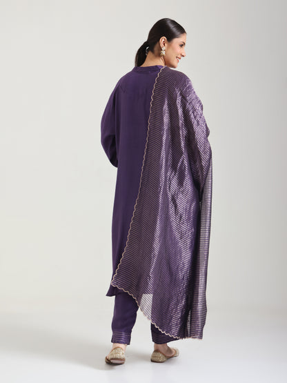 Purple Embellishment -  Silk Kurta Set