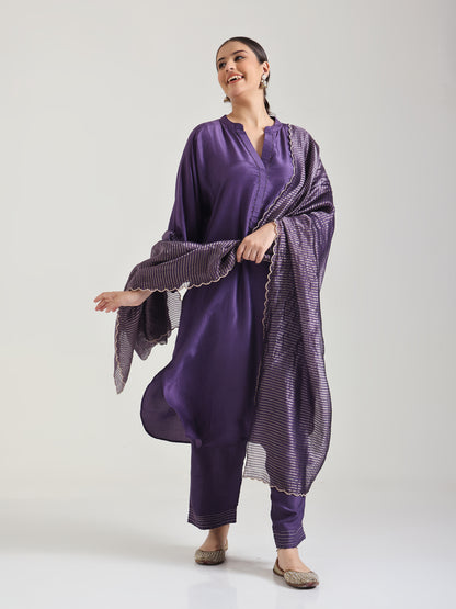 Purple Embellishment -  Silk Kurta Set