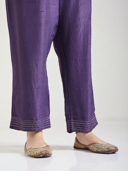 Purple Embellishment -  Silk Kurta Set