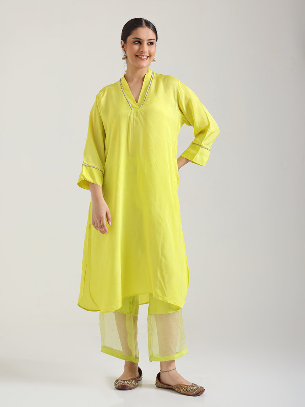 Lime Green - Detailing Kurta Set