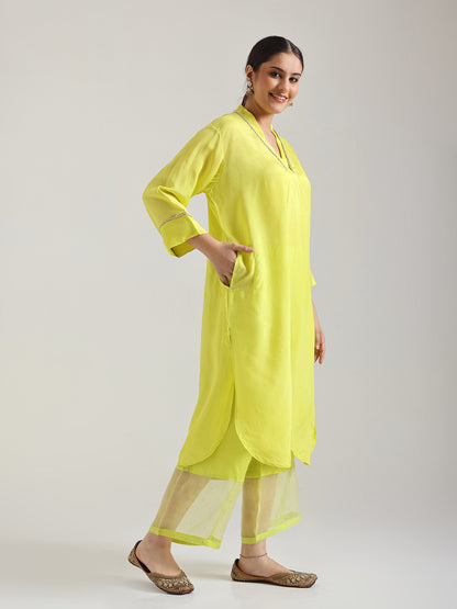 Lime Green - Detailing Kurta Set
