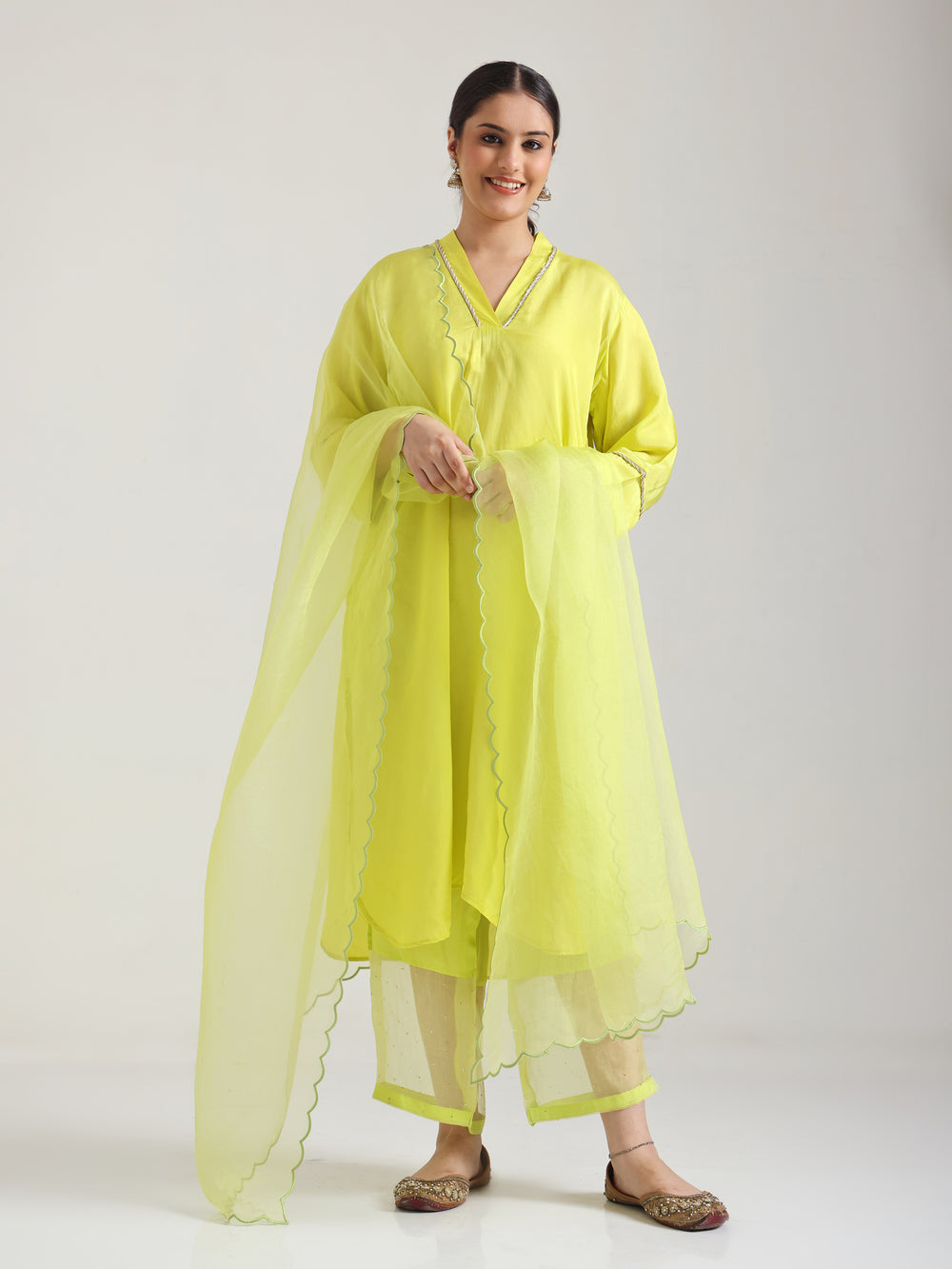 Lime Green - Detailing Kurta Set