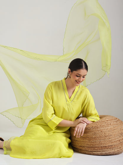 Lime Green - Detailing Kurta Set