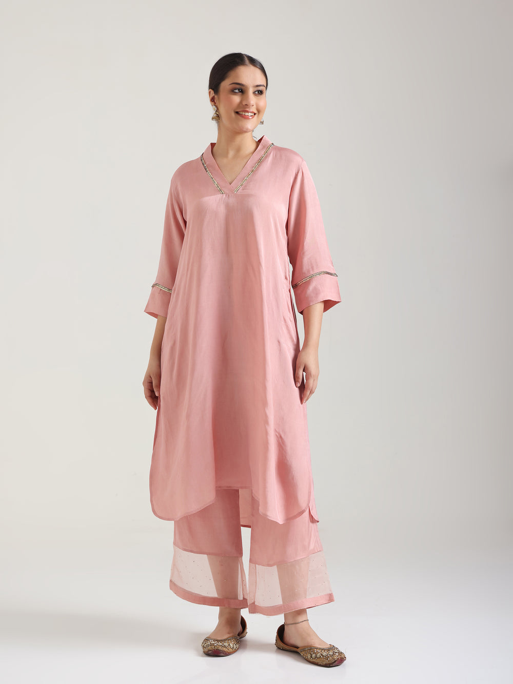 Sand Pink - Detailing Kurta Set