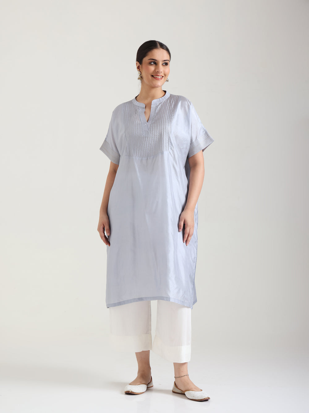 Grey - Soft Silk Kurta Set