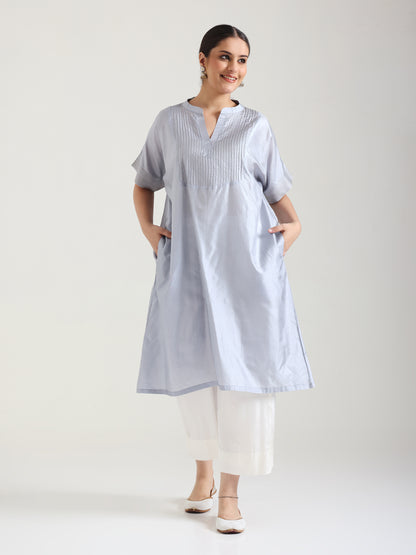 Grey - Soft Silk Kurta Set