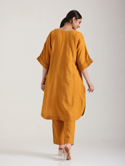 Mustard - Aroha  Linen Kurta Set