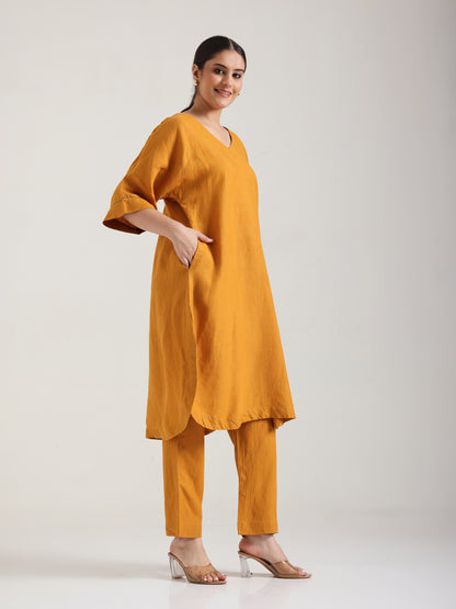 Mustard - Aroha  Linen Kurta Set