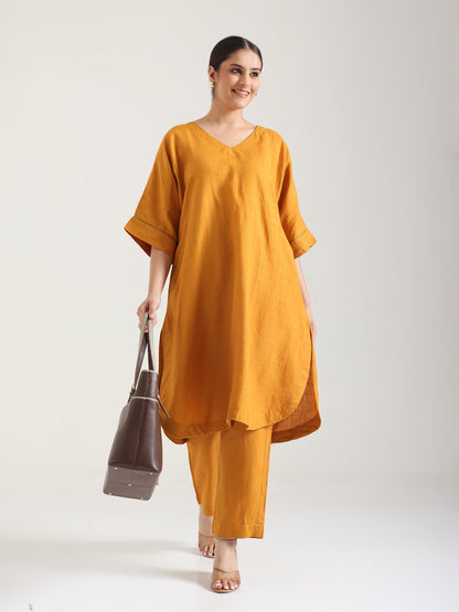 Mustard - Aroha  Linen Kurta Set